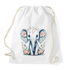 PRINTFASHION Kiselefánt virágokkal - Sportzsák, Tornazsák - Fehér tornazsák