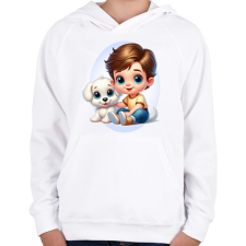 PRINTFASHION Kisfiú kiskutyával - Gyerek kapucnis pulóver - Fehér gyerek pulóver, kardigán