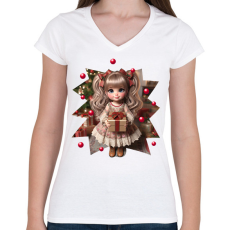 PRINTFASHION Kislány ajándékkal - Női V-nyakú póló - Fehér