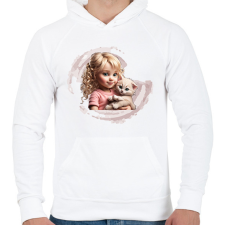PRINTFASHION Kislány cicával - Férfi kapucnis pulóver - Fehér férfi pulóver, kardigán