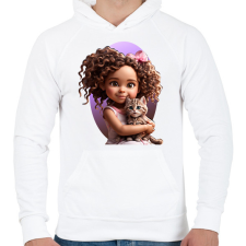 PRINTFASHION Kislány cicával - Férfi kapucnis pulóver - Fehér férfi pulóver, kardigán