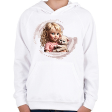 PRINTFASHION Kislány cicával - Gyerek kapucnis pulóver - Fehér gyerek pulóver, kardigán