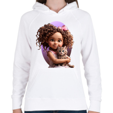 PRINTFASHION Kislány cicával - Női kapucnis pulóver - Fehér