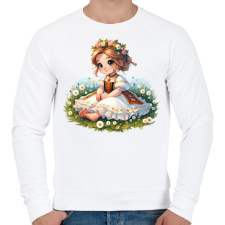 PRINTFASHION Kislány népviseletben a tavaszi virágos réten - Férfi pulóver - Fehér férfi pulóver, kardigán