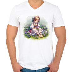 PRINTFASHION Kislány népviseletben - Férfi V-nyakú póló - Fehér