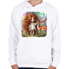 PRINTFASHION Kislány őzikével - Gyerek kapucnis pulóver - Fehér gyerek pulóver, kardigán