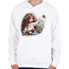PRINTFASHION Kislány pillangóval - Gyerek kapucnis pulóver - Fehér gyerek pulóver, kardigán