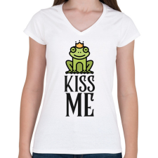 PRINTFASHION KISS ME - Női V-nyakú póló - Fehér női póló