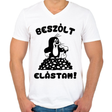 PRINTFASHION Kisvakond - Beszólt, elástam! - Férfi V-nyakú póló - Fehér