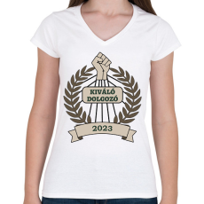 PRINTFASHION Kiváló dolgozó 2 - Női V-nyakú póló - Fehér