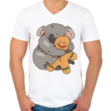 PRINTFASHION Koala és mézeskalács - Férfi V-nyakú póló - Fehér férfi póló