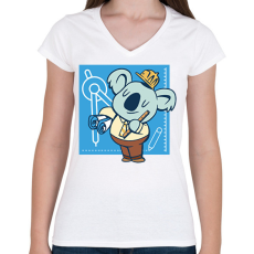 PRINTFASHION Koala mérnök - Női V-nyakú póló - Fehér