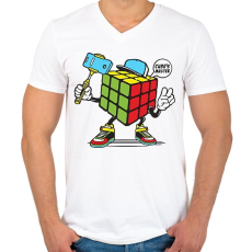 PRINTFASHION Kocka mester - Férfi V-nyakú póló - Fehér