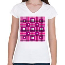 PRINTFASHION Kockás minta 06 - Női V-nyakú póló - Fehér női póló