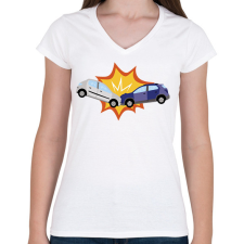 PRINTFASHION Kocsi ütközés - Női V-nyakú póló - Fehér női póló