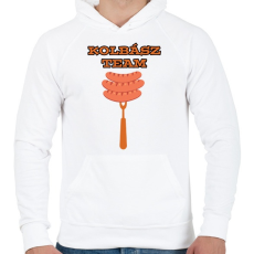 PRINTFASHION Kolbász Team - Férfi kapucnis pulóver - Fehér