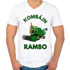 PRINTFASHION KOMBÁJN RAMBO - Férfi V-nyakú póló - Fehér