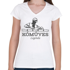 PRINTFASHION Kőműves legenda - Női V-nyakú póló - Fehér