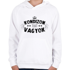 PRINTFASHION Kondizom, tehát vagyok - Gyerek kapucnis pulóver - Fehér
