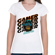 PRINTFASHION kong gamer - Női V-nyakú póló - Fehér női póló