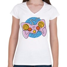 PRINTFASHION Kontroller - Női V-nyakú póló - Fehér