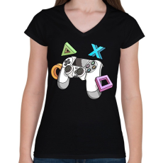 PRINTFASHION Kontroller - Női V-nyakú póló - Fekete