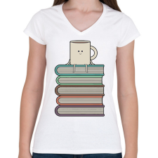 PRINTFASHION Könyvek és kávé - Női V-nyakú póló - Fehér női póló