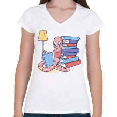 PRINTFASHION Könyvkukac - Női V-nyakú póló - Fehér