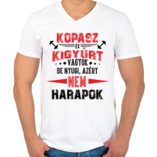 PRINTFASHION Kopasz és kigyúrt vagyok - Férfi V-nyakú póló - Fehér
