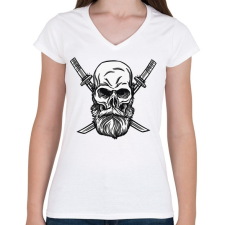 PRINTFASHION Koponya és kard - Női V-nyakú póló - Fehér női póló