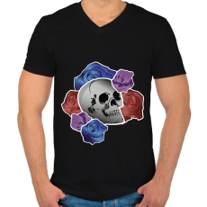PRINTFASHION koponya és rózsák - Férfi V-nyakú póló - Fekete
