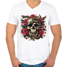 PRINTFASHION Koponya - Férfi V-nyakú póló - Fehér