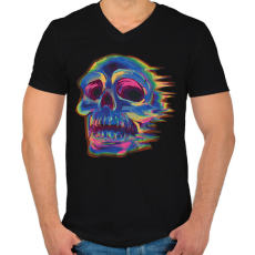 PRINTFASHION Koponya glitch art - Férfi V-nyakú póló - Fekete