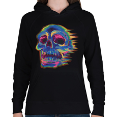 PRINTFASHION Koponya glitch art - Női kapucnis pulóver - Fekete
