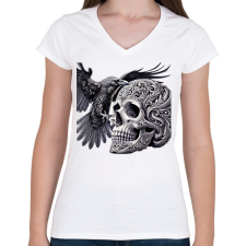 PRINTFASHION Koponya - Női V-nyakú póló - Fehér női póló