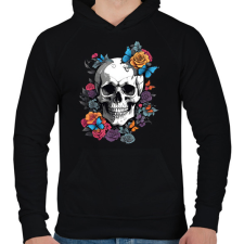 PRINTFASHION koponya pillangókkal és virágokkal - Férfi kapucnis pulóver - Fekete férfi pulóver, kardigán
