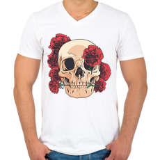 PRINTFASHION Koponya rózsákkal - Férfi V-nyakú póló - Fehér