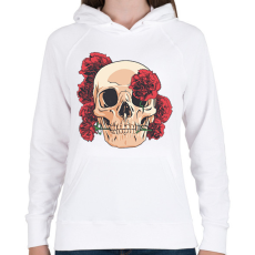 PRINTFASHION Koponya rózsákkal - Női kapucnis pulóver - Fehér