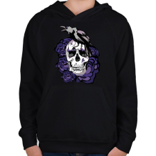 PRINTFASHION koponya rózsával - Gyerek kapucnis pulóver - Fekete gyerek pulóver, kardigán
