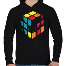 PRINTFASHION Kopott Rubik kocka - Férfi kapucnis pulóver - Fekete férfi pulóver, kardigán