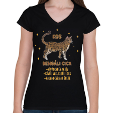 PRINTFASHION Kos - Bengáli cica - Női V-nyakú póló - Fekete női póló