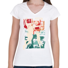PRINTFASHION Kosárlabda - Női V-nyakú póló - Fehér