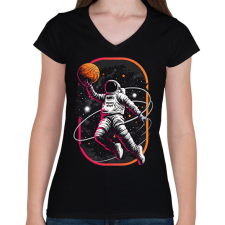 PRINTFASHION Kosárlabdás asztronauta - Női V-nyakú póló - Fekete női póló