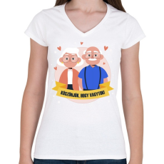 PRINTFASHION Köszönjük, hogy vagytok - Női V-nyakú póló - Fehér