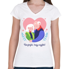 PRINTFASHION Köszönjük, hogy vagytok - Női V-nyakú póló - Fehér