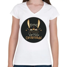 PRINTFASHION Kövesd a nyuszit - Női V-nyakú póló - Fehér