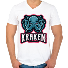 PRINTFASHION Kraken Slayer - Férfi V-nyakú póló - Fehér férfi póló