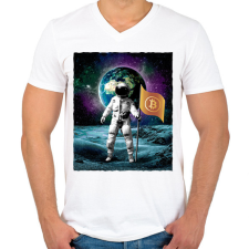 PRINTFASHION Kripto az űrben - Férfi V-nyakú póló - Fehér férfi póló