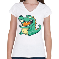 PRINTFASHION krokodil  - Női V-nyakú póló - Fehér női póló