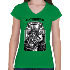 PRINTFASHION Krokorock - Női V-nyakú póló - Zöld